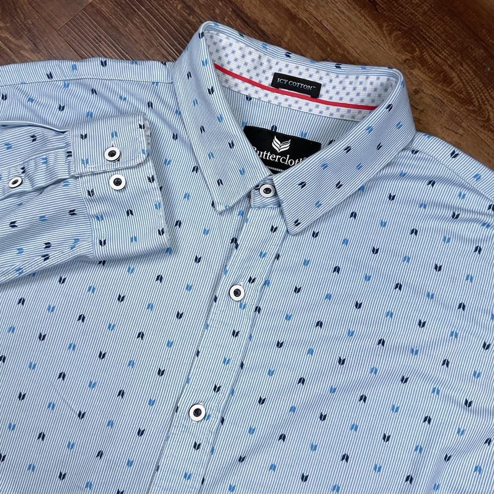 Buttercloth Icy Cotton Shirt Regular Fit Mens XL Blue Cotton Long Sleeve